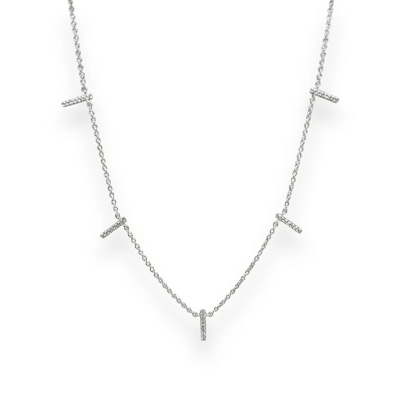 14K W Gold 0.16ct H/SI1 Diamond Bar Station Necklace