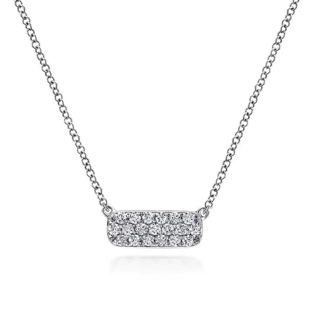 14K W Gold 0.20cttw Pave Diamond Bar Necklace