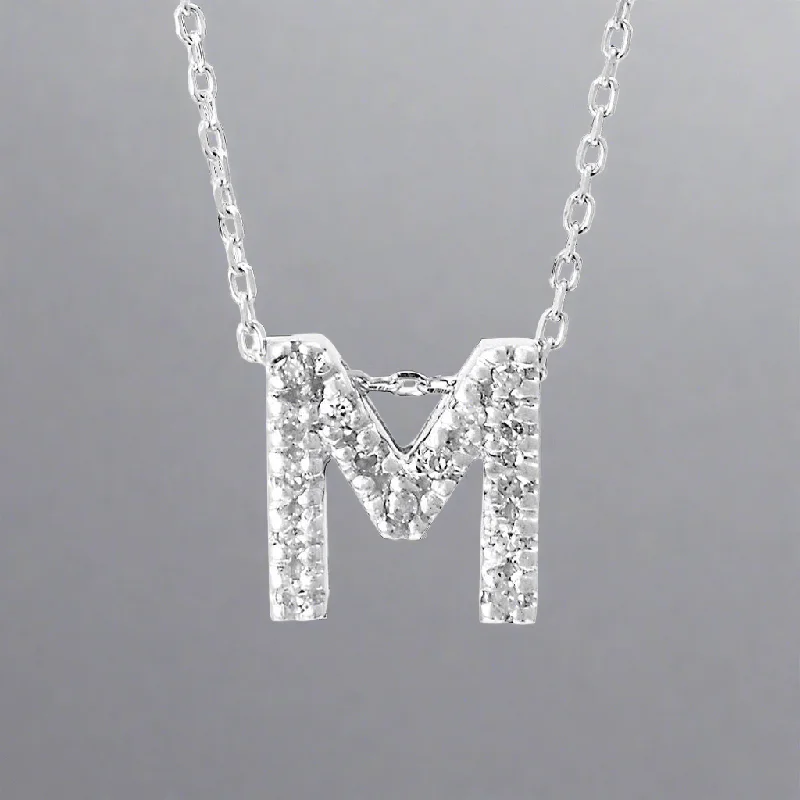 14K W Gold small 0.02ctw H/I1-SI2 diamond initial 'M' pendant