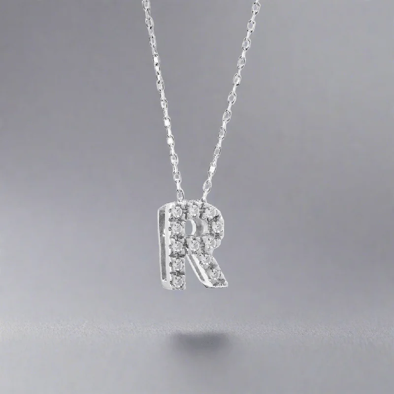 14K W Gold small 0.02ctw H/I1-SI2 diamond initial 'R' pendant