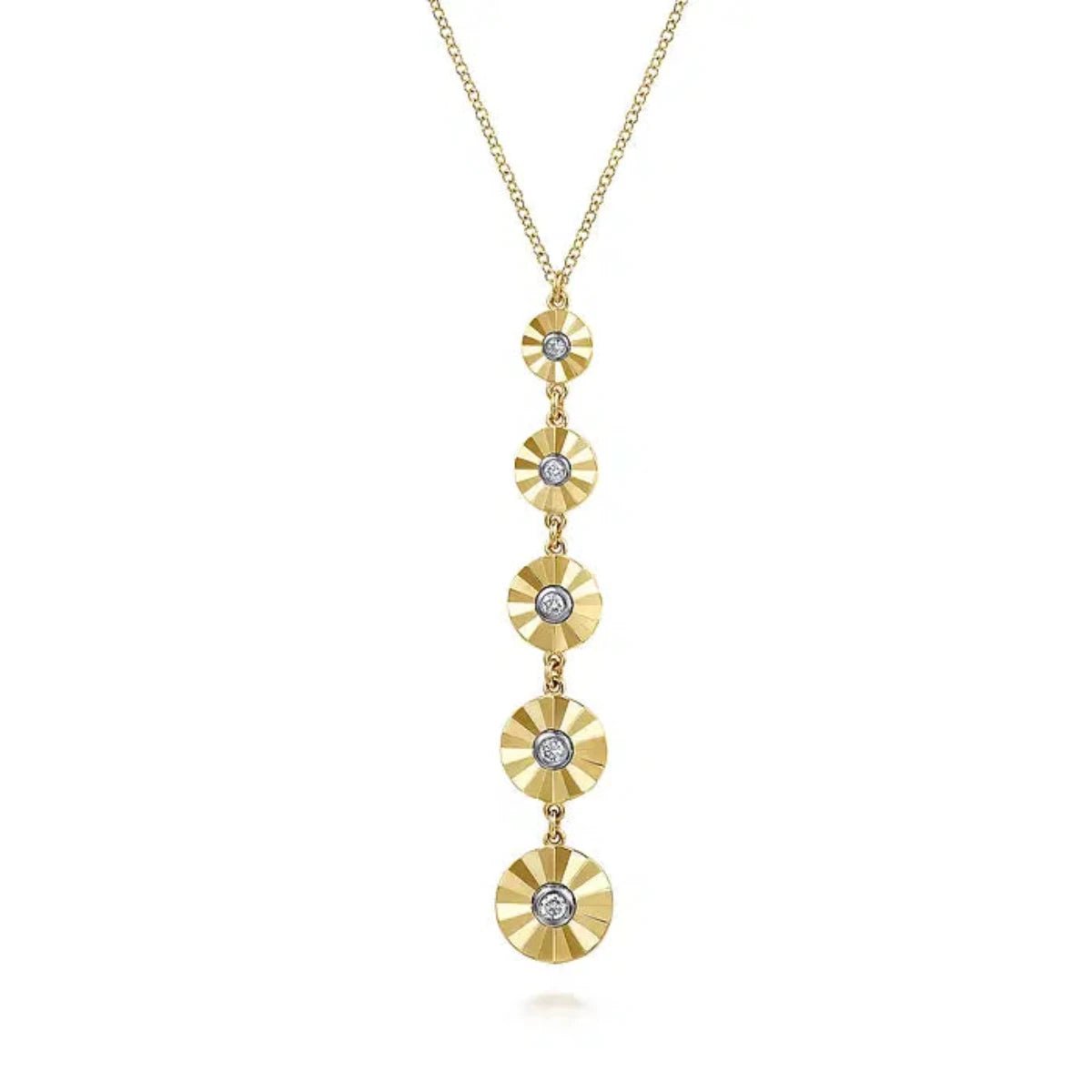 14K Y Gold 0.13ctw Diamond Long Drop 5 Disc Pendant