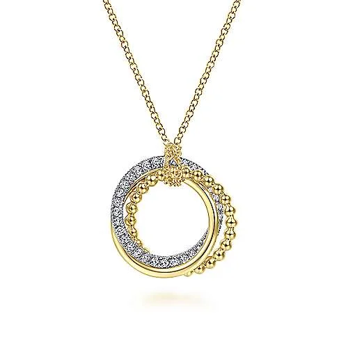 14K Y Gold 0.25ctw Interlocking Circles Pendant Necklace With Diamond Pavé