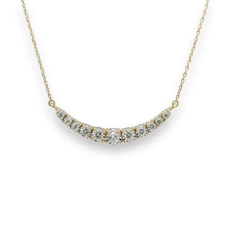 14K Y Gold 0.33ct H/I1 Curved Bar Diamond Necklace