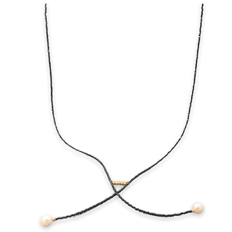 14K Y Gold FWP Black Spinel 28” Double Lariat Necklace