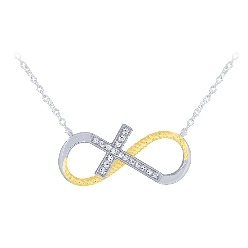 Infinity Cross Necklace in 14K White And Yellow Gold .10ct