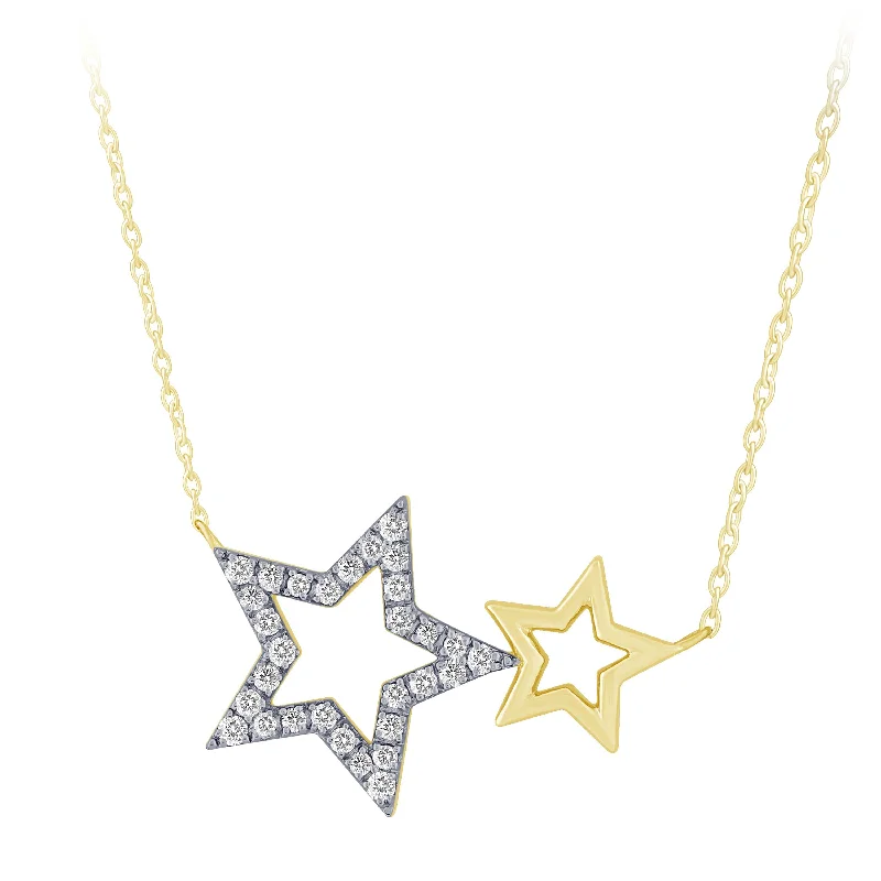 Double Star Necklace in 14K White And Yellow Gold .15ct