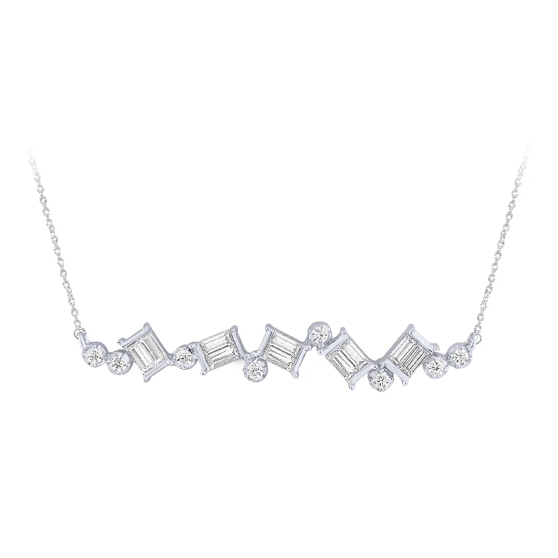 14K White Gold 1/4Ct Scattered Diamond Bar Necklace