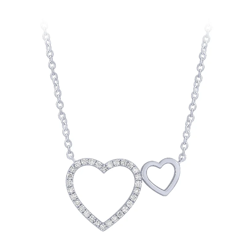 Double Heart Necklace in 14K White Gold .15ct