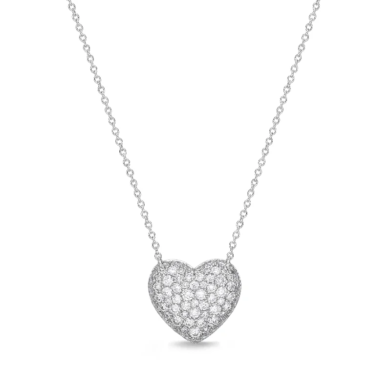 Diamond Pave Heart Pendant in 18K White Gold .50ct