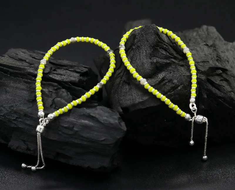 7" 925 sterling silver gorgeous silver and yellow beads adjustable bracelet, charm bracelet, customized bracelet girl's jewelry sbr164