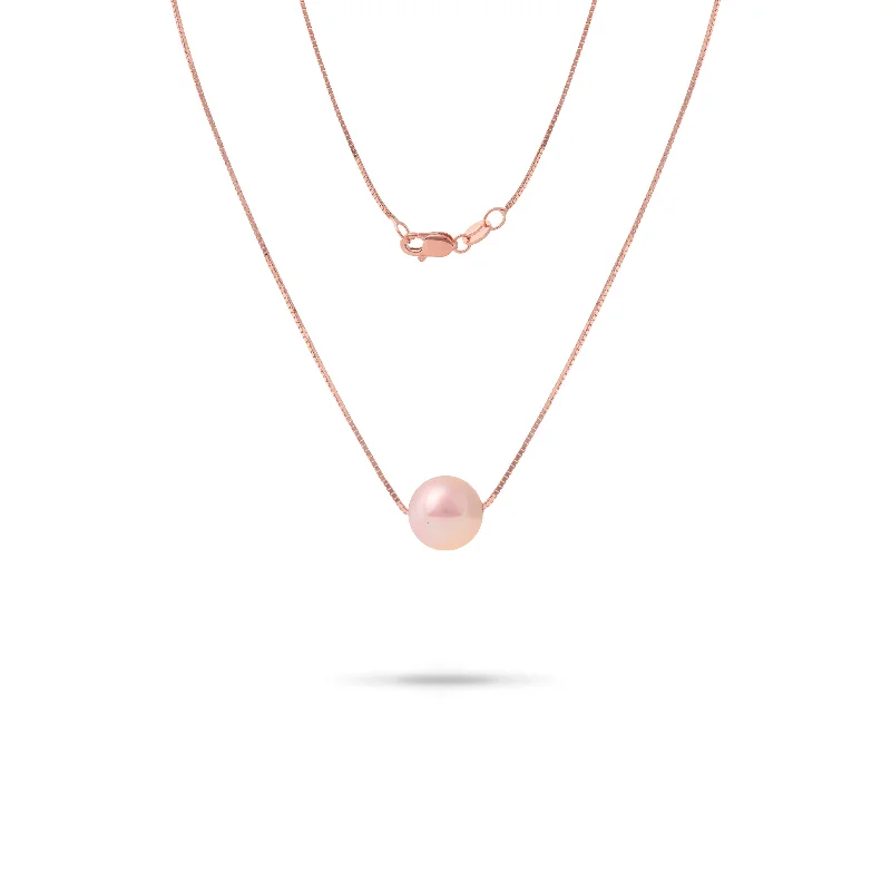 16-18" Adjustable Freshwater Peach Pearl Necklace in Rose Gold - 9-10mm