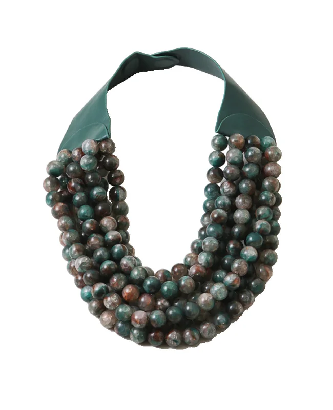 Chunky Jasper Beaded Necklace Leather Neck