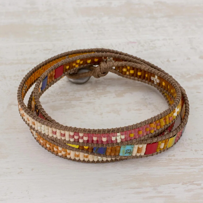 Colorful Dance Beaded Wrap Bracelet Multicolor Multi Cord from Guatemala