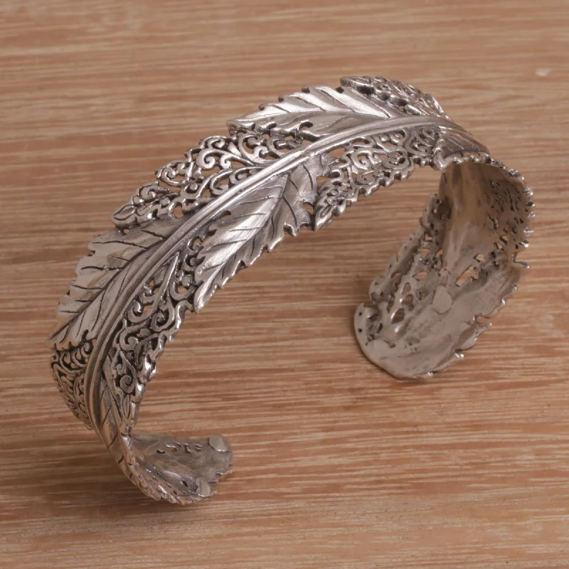 Flawless Leaves Leaf Motif Sterling Silver Cuff Bracelet from Bali