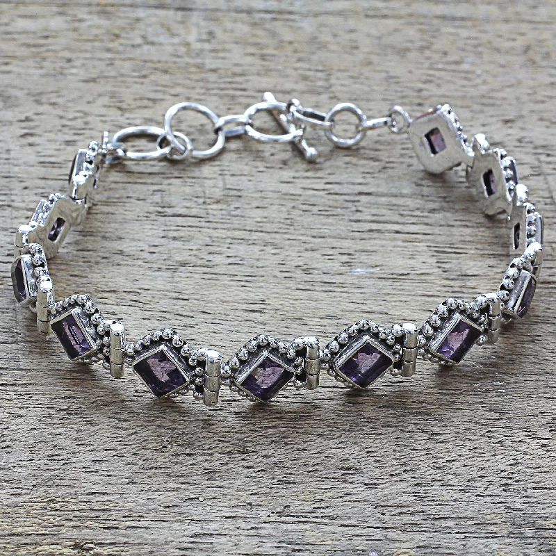 Purple Voyage Amethyst Sterling Silver Tennis Style Bracelet from India