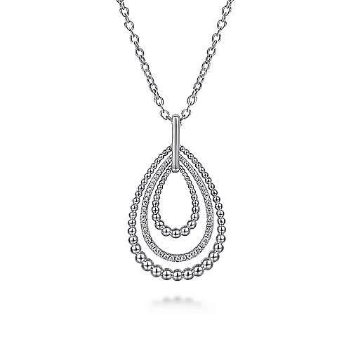 SS 24" Triple Teardrop Pendant Necklace with White Sapphire