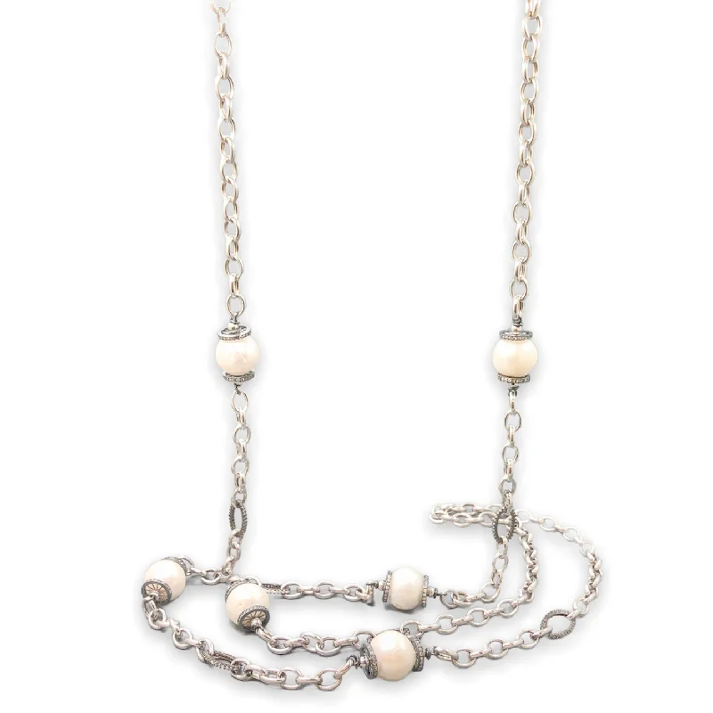 SS Freshwater Pearl & CZ 46” Necklace