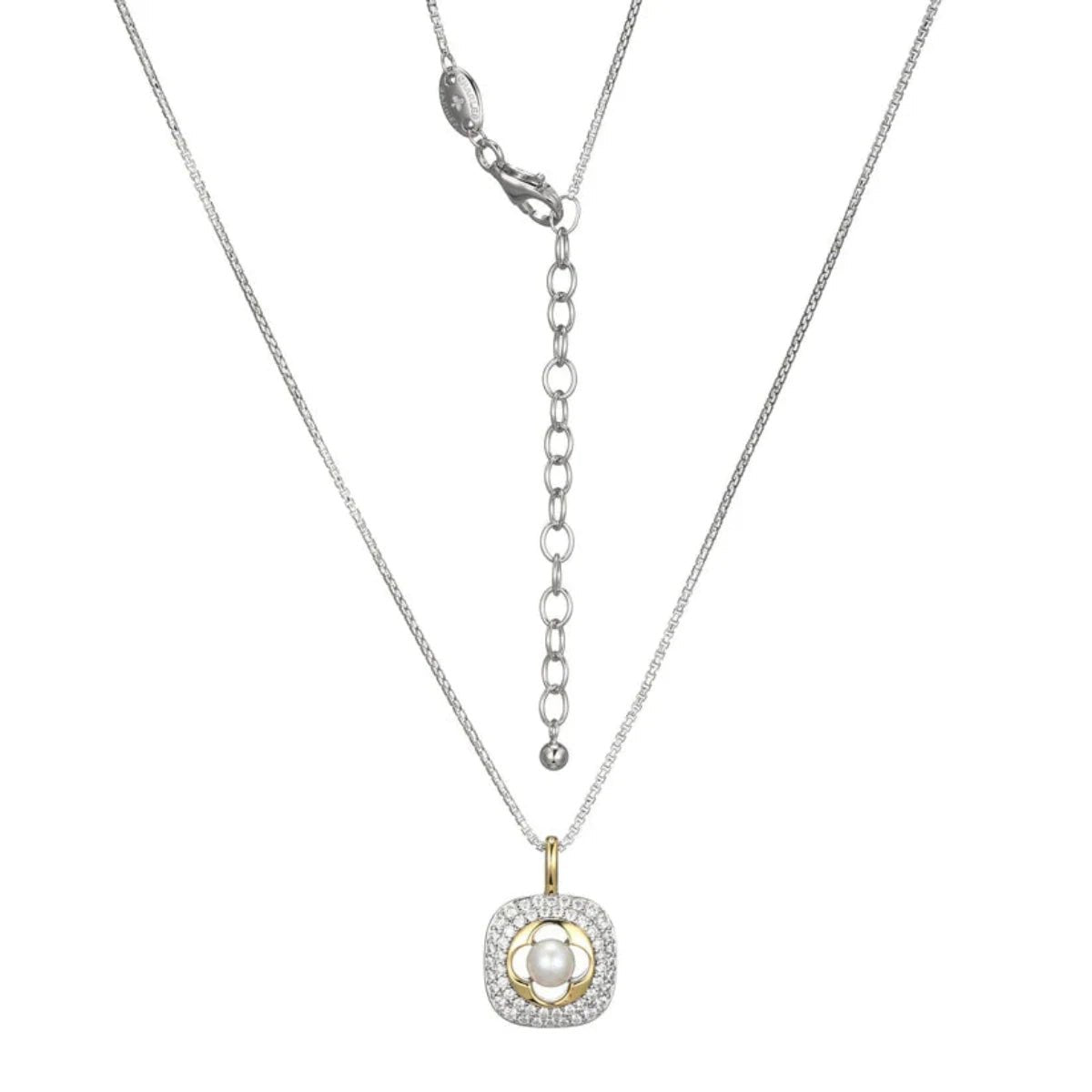 SS Two-Tone 19" CZ and FWP Pearl Necklace