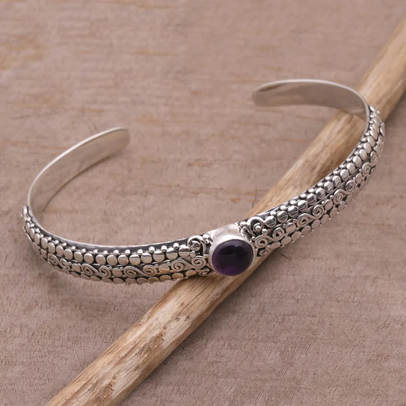 Swirling Altar Amethyst and Sterling Silver Cuff Bracelet from Bali