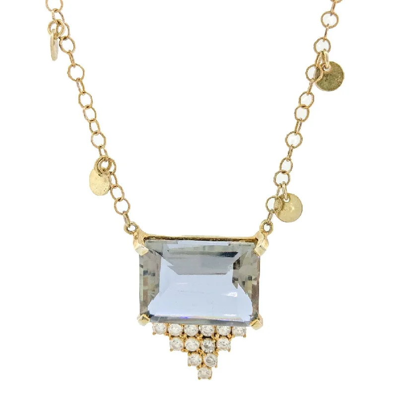 YGP Sterling Emerald cut Quartz, CZ accent Necklace