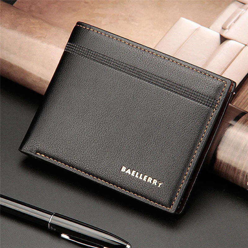 Billetera Hombre Men's Solid Black Coffee Color Business Leather Wallet Pocket Clutch Bifold Slim Purse