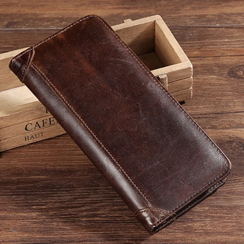 Genuine Leather  Purse Real Cowhide Men Bifold Purse Long Designer Cash Coin Pocket Card Holder Clutch Bag Vintage Male Wallet