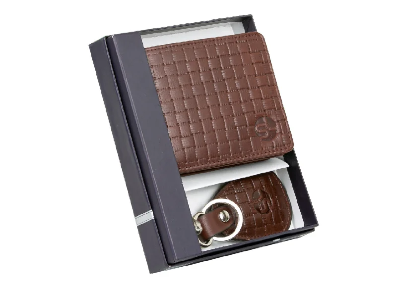 MENS LEATHER WALLET WITH KEY RING COMBO 991742 (BROWN)