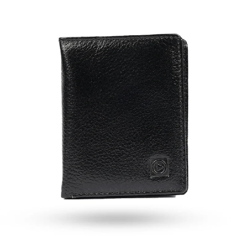 Men's Black Leather Vertical Bifold Wallet