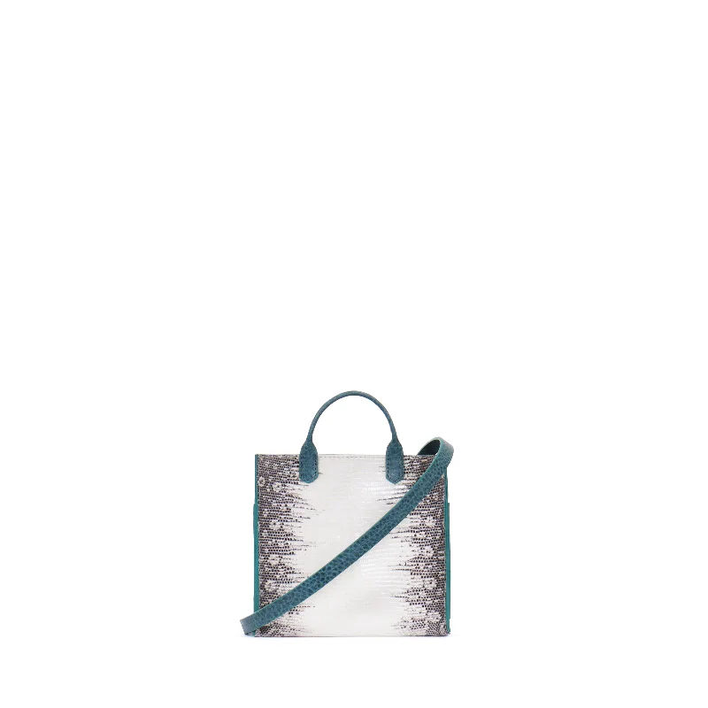 MICRO HARBOR TOTE NATURAL GENUINE LIZARD WITH TURQUOISE OVINO