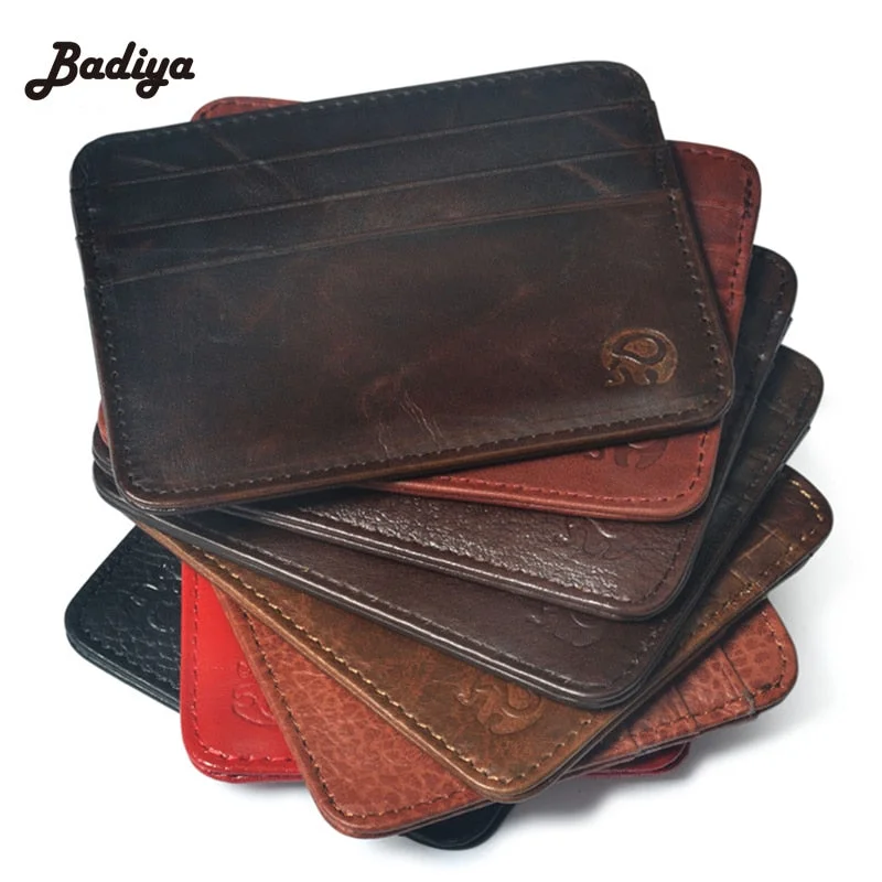 New Arrival Mini Wallets 12 Colours Ultra-thin Card Holder Mens Business Small Genuine Leather Purse Leather Card Case 6 Slots