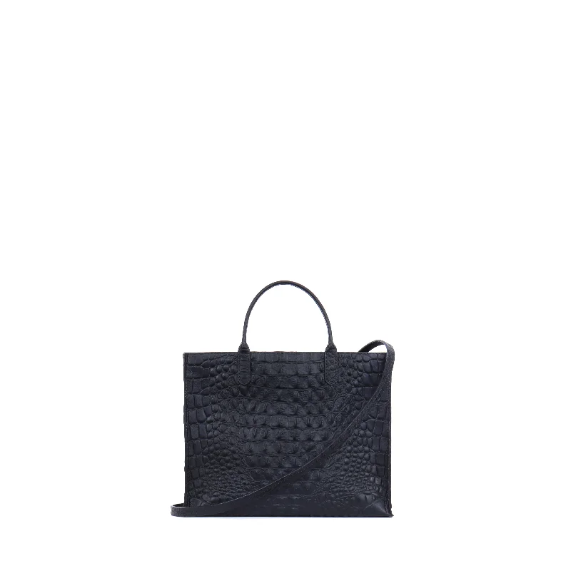 SMALL HARBOR TOTE MATTE BLACK EMBOSSED CROC