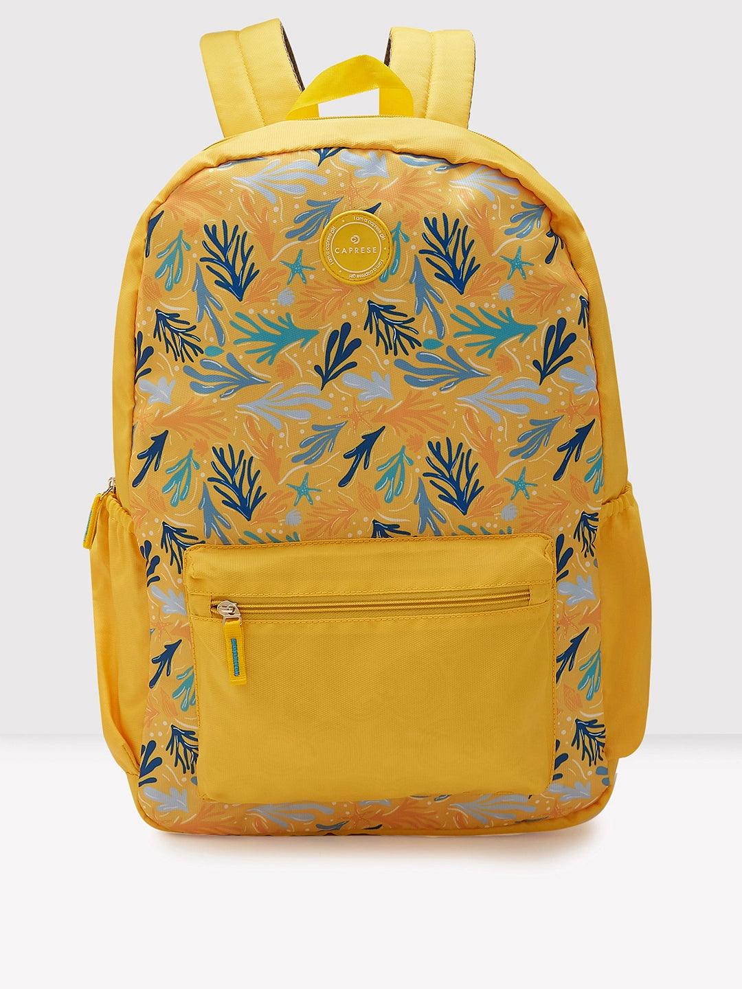 Caprese Xenia Laptop Backpack X Large Printed Yellow